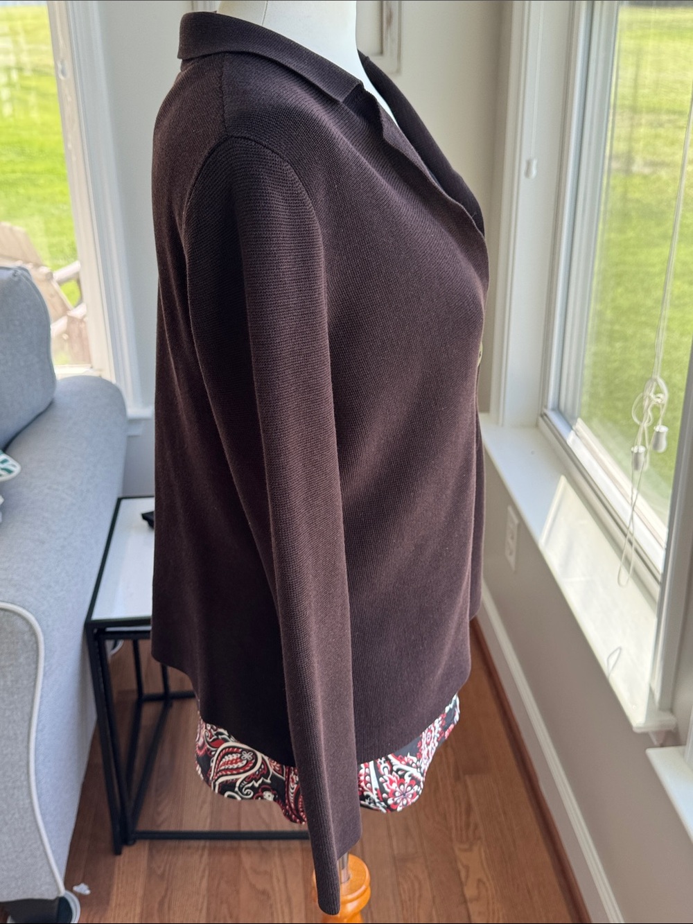 Eileen Fisher Silk & Organic Cotton Knit Blazer Cardigan chocolate brown. Med - Picture 4 of 7